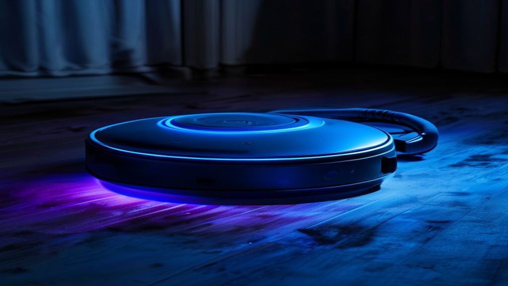 Shark PowerDetect UV Reveal robot vacuum scanning floors with UV light for stain detection